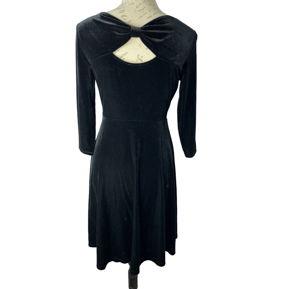Talbots‎ black Cut Out Back Bow velvet dress, classic, elegant Petite 2
